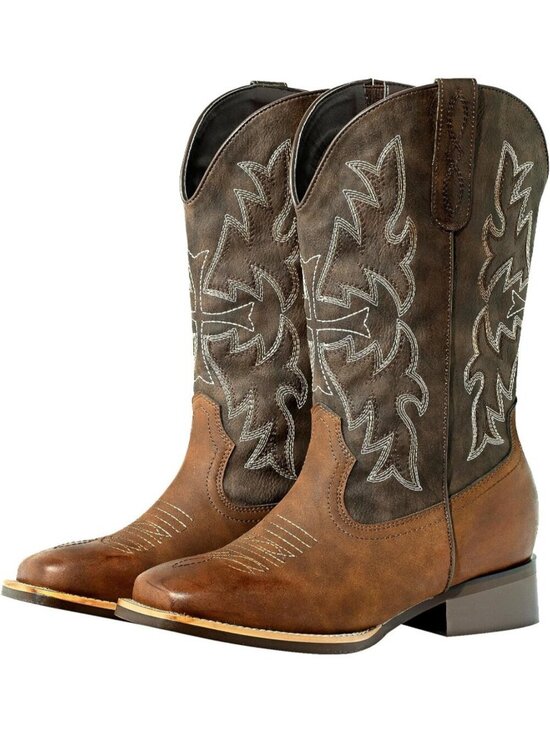 Shoes - Women's Square Toe Brown Classic Stitching Earth Tones Removable Insoles Boots